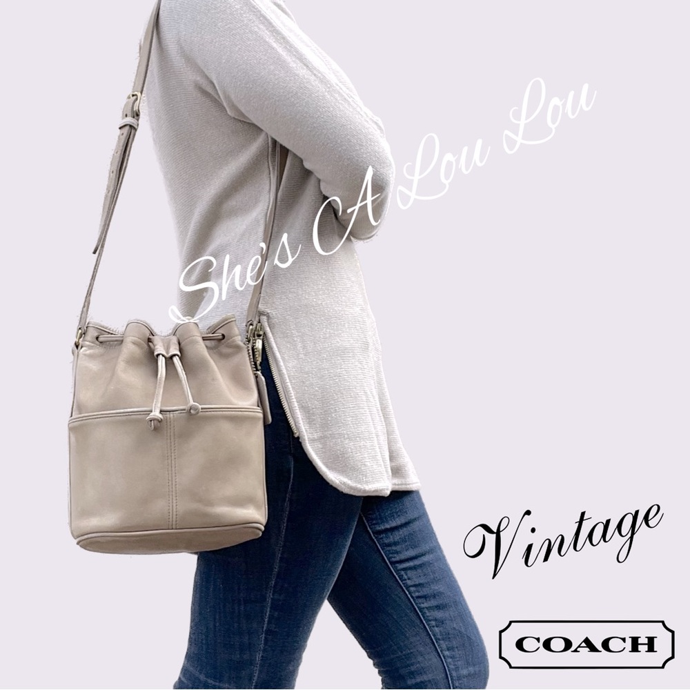 VTG COACH All Leather drawstring bucket bag in Natural/Neutral | USA 🇺🇸 1998